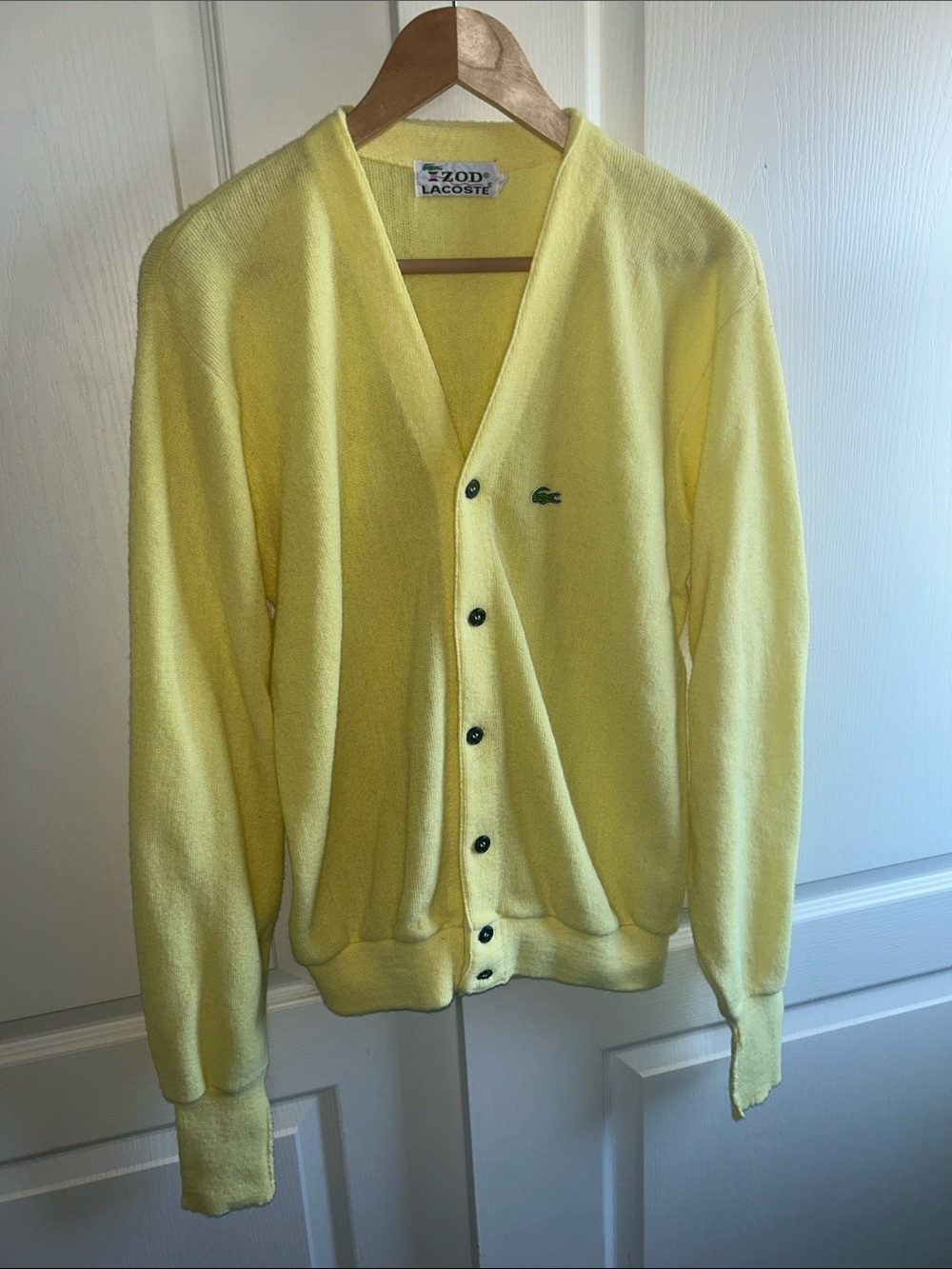 Lacoste Men’s Vintage Pale Yellow V-Neck Button Front Cardigan